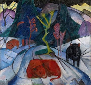 Een bizon in de winter (De rode bizon) (1913) van Franz Marc van Peter Balan
