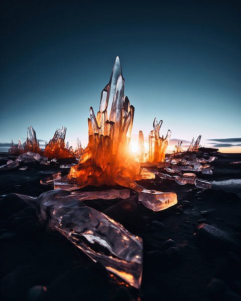 Eiskristall am Strand bei Sonnenaufgang von fernlichtsicht