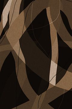 Tableau rétro moderne abstrait et minimaliste en brun, beige et noir V sur Dina Dankers