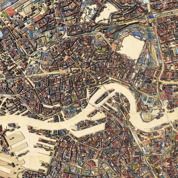 Scrapwood map Rotterdam by Frans Blok