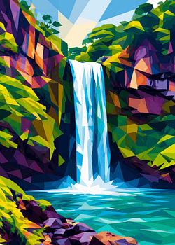 Geometric Low Poly Waterfall Landscape