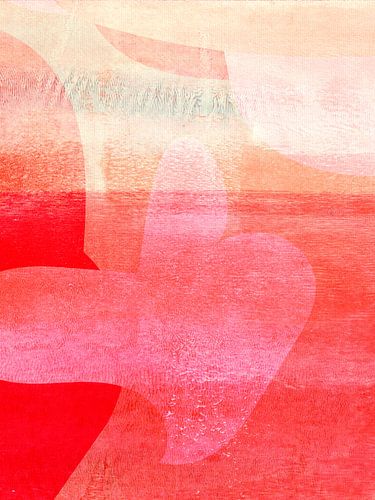 Minimalistisch landschap in koraal, rood en roze