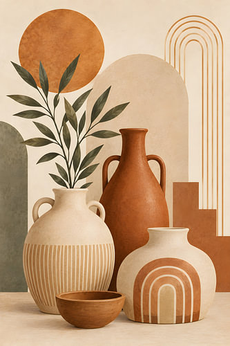 Bohemian Ceramic Vases – Terracotta & Geometric Harmony