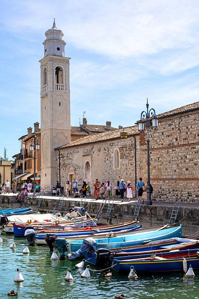 Port of Lazise (Lake Garda) with the church Pieve Romanica di San Nicolò by t.ART