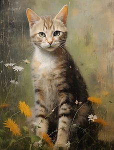 Chat rayé parmi les fleurs jaunes