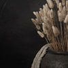 Landelijk stilleven met hazenstaart droogbloemen en linnen shabby doek van Mayra Fotografie
