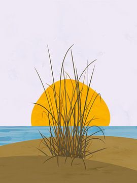 Illustration der Nordseeküste bei Sonnenuntergang von Tanja Udelhofen
