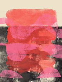 Abstrakte Malerei in Neonpink, Rot, Orange, Schwarz und Weiß von Abstrakte minimalistische Kunst