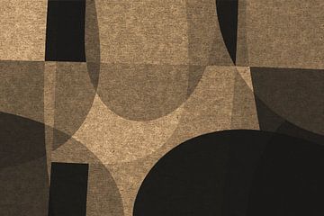 Abstracte organische vormen en lijnen. Geometrische kunst in retrostijl in bruin en beige VI van Dina Dankers