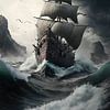 viking schip op ruwe zee van Stephan Dubbeld
