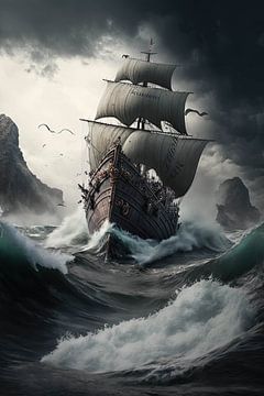 Wikingerschiff auf rauer See von Stephan Dubbeld