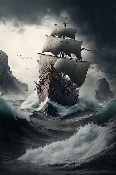 viking ship on rough seas by Stephan Dubbeld