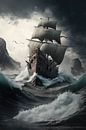 viking ship on rough seas by Stephan Dubbeld thumbnail