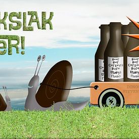 Slikslak bier reclame - er zit er hop in. van Grüntyers .