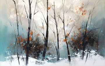 Winter Forest Modern Painting by Preet Lambon