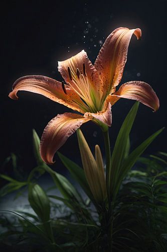 Levendige lelie met waterdruppels close-up