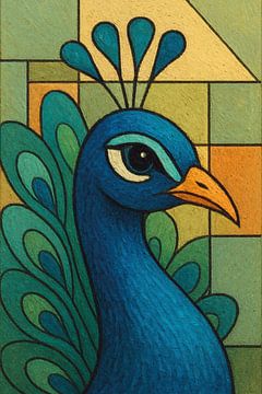 Eine geometrische Illustration eines Pfaus. von Galerie Hoppenbrouwers