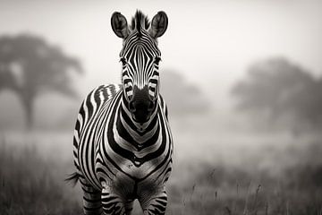 Porträt Zebra in der Savanne, Schwarz-Weiß-Fotografie von Animaflora PicsStock
