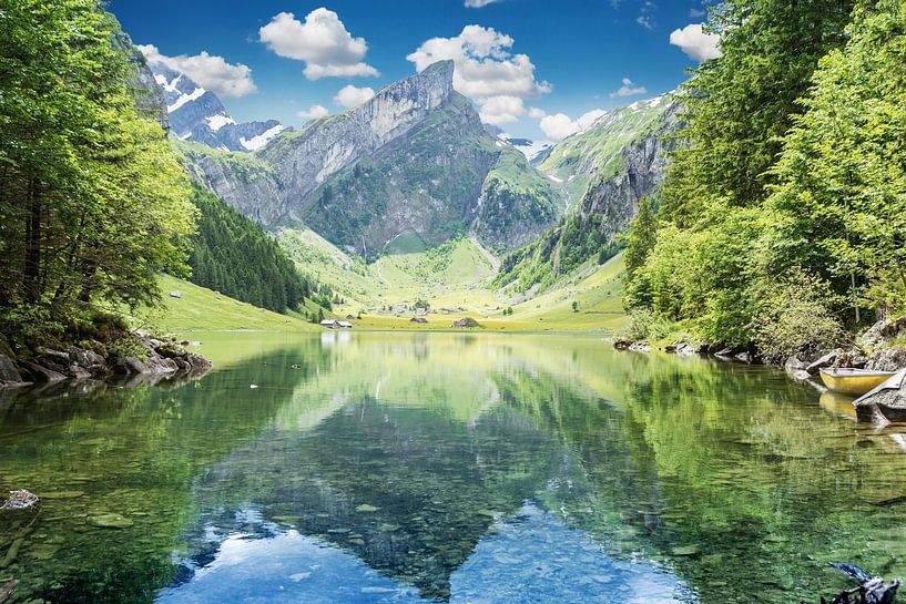 Seealpsee in front of Alpstein mountains in summer by Besa Art