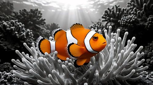 Levendige kleuren van clownvissen in onderwaterfotografie | Wanddecoratie met zeedieren