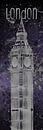 Grafische Kunst LONDEN de Big Ben| ultra violet & zilver  van Melanie Viola thumbnail