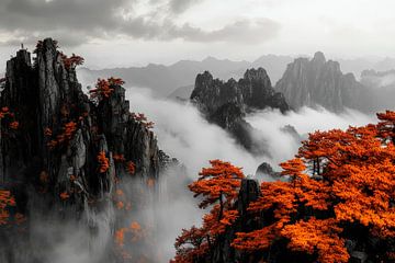 De vastes montagnes aux feuillages orangés sur Poster Art Shop