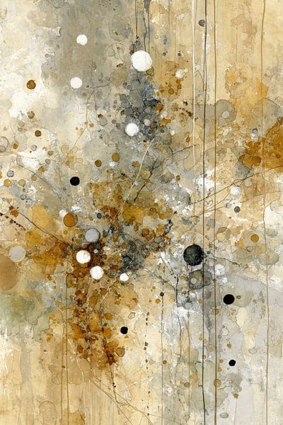 Peinture abstraite avec des cercles - Oeuvre d'art jaune et mystérieuse par Joriali Art abstrait