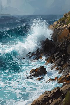 Stormy surf on rocky coasts