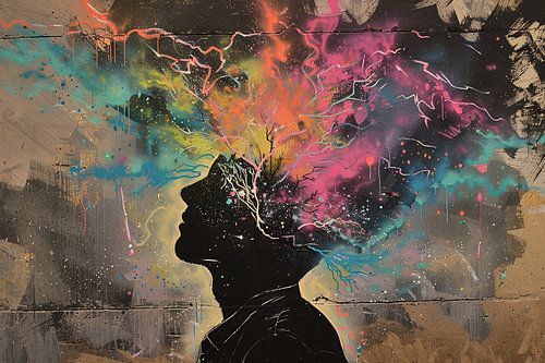 Menselijke Silhouet en Kleurrijke Natuurexplosie