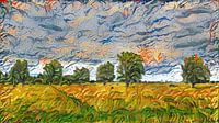 Digitaal schilderij van Nederlands weidelandschap met loofbomen