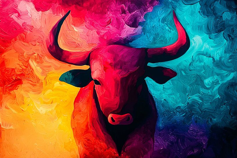 Expressief kleurrijk  van stier van Imperial Art House