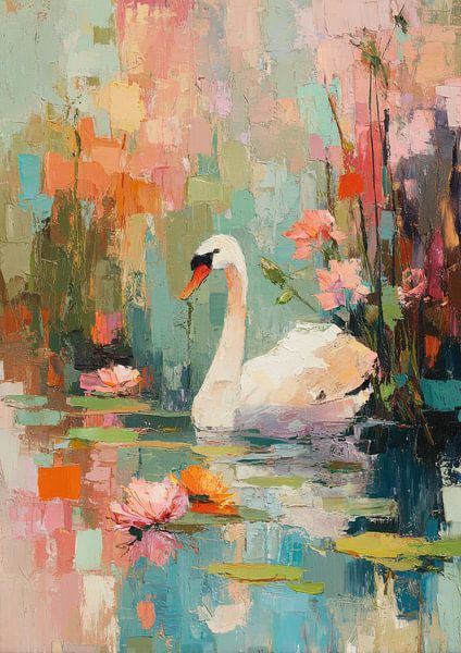 Swan on the blooming lake by Niklas Maximilian