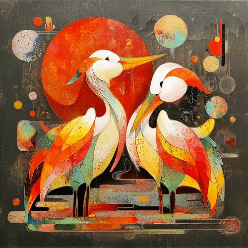 Dance of the herons | colourful abstract birds