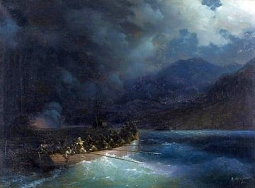 Hovhannes Aivazovsky, De heldin Bobolin met jagers breekt onder de hagel van schoten van een oorlogs