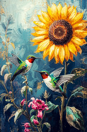 Zonnebloemen en kolibries, maal twee van Joseph S Giacalone Photography