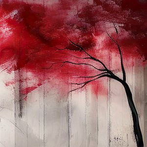 Arbre dans un paysage japonais avec des nuances de rouge