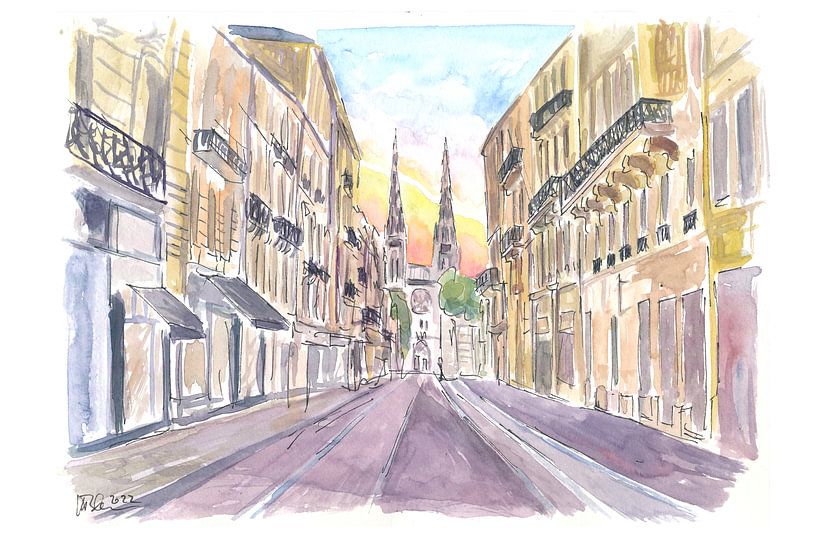 Bordeaux France street scene at sunrise in Dep Gironde by Markus Bleichner