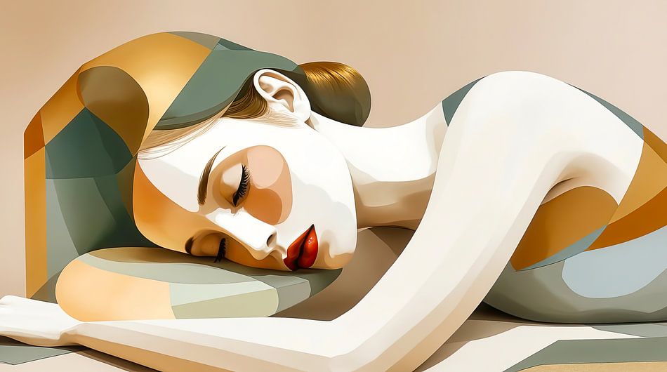 Sleeping Beauty– Minimalistische Art-Deco Muze in Aardetinten