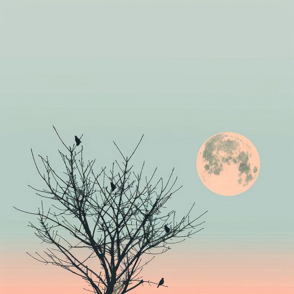 Moonrise over a barren landscape by Poster Art Shop