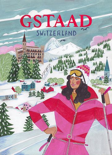 Reiseplakat Frau in Gstaad von Caroline Bonne Müller