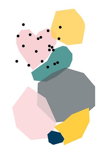 Dansende vormen met een gestippeld hart - grafische illustratie