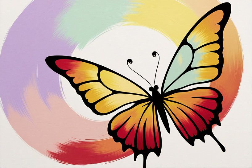 Bunter Schmetterling auf pastellfarbenem Hintergrund von Art & Soul Creations