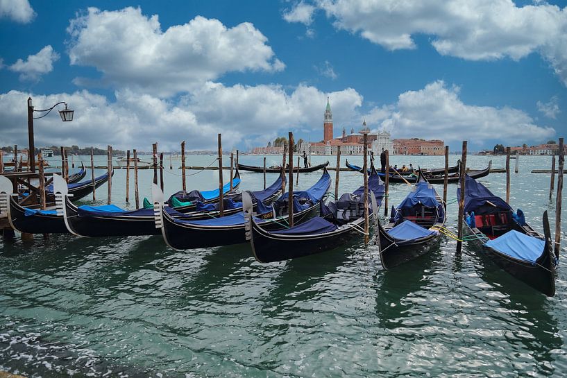 Gondolas and the island and church of San Giorgio Maggiore in Venice, Italy by Jan Kranendonk