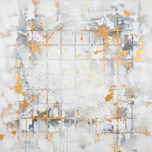 Original Abstraktes Gemälde in rauen Texturen in Weiß, Grau und Gold