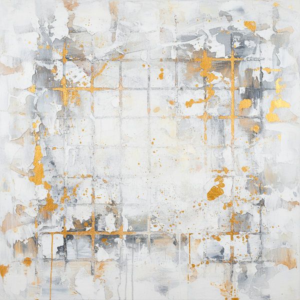 Peinture abstraite originale en textures rugueuses en blanc, gris et or par STUDIO MINIMAL ART