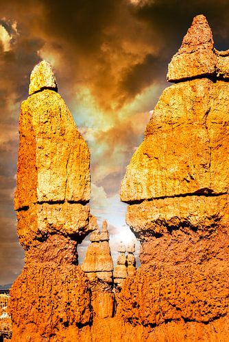 Natural wonder Hoodoos with thunderclouds at Bryce Canyon National Park in Utah USA