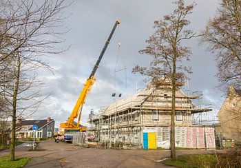 House building at construction site