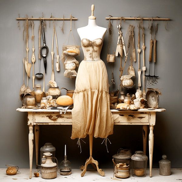 shabby chic nostalgische werktafel paspop jurk van gm_designs