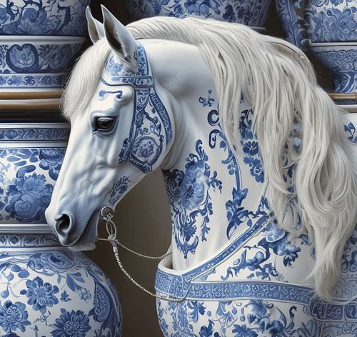 Delfst blauw paard modern stijl .