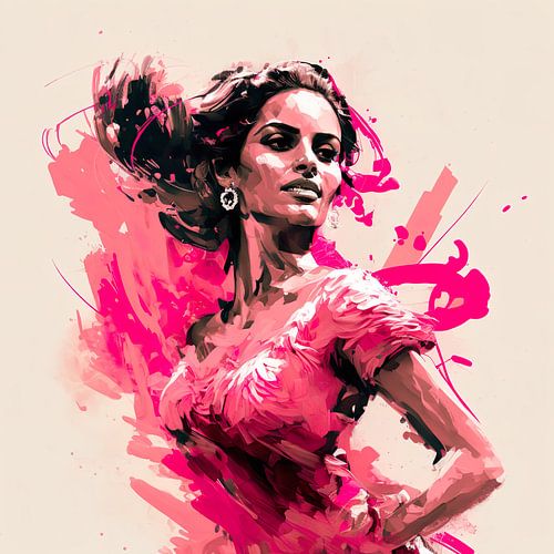 Dynamische Flamenco danseres in roze
